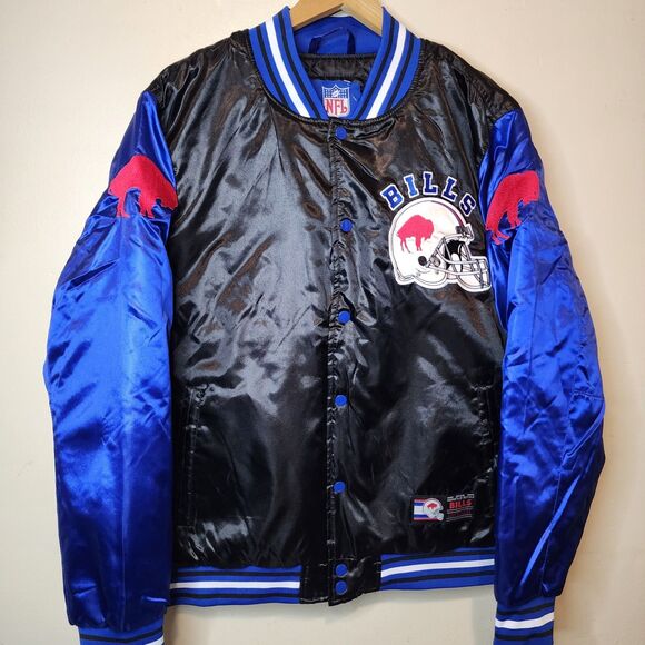 Buffalo Bills Jacket Satin Bomber Coat NFL Team Varsity Button NFL Mens Large - Picture 11 of 11